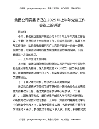 集团公司党委书记在2025年上半年党建工作会议上的讲话