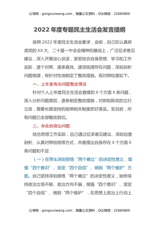 2022年度专题民主生活会发言提纲 (3)