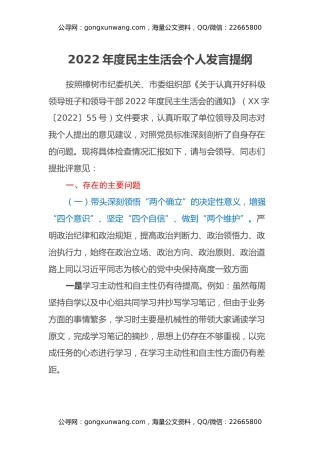 2022年度民主生活会个人发言提纲 (3)