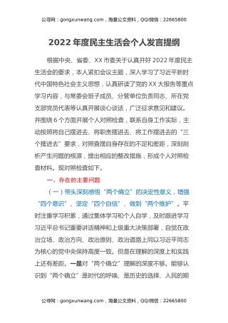 2022年度民主生活会个人发言提纲 (9)