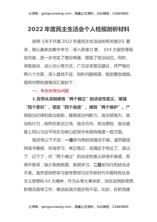 2022年度民主生活会个人检视剖析材料 (2)