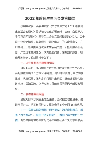 2022年度民主生活会发言提纲 (11)