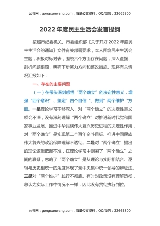 2022年度民主生活会发言提纲 (19)