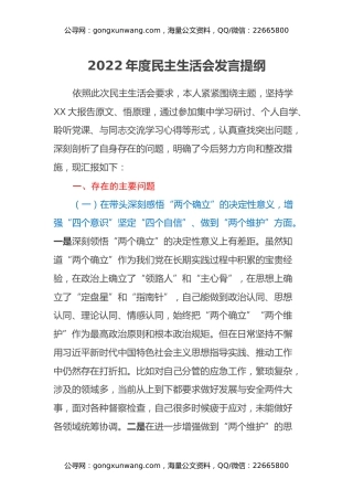 2022年度民主生活会发言提纲 (23)