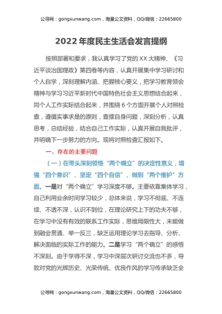2022年度民主生活会发言提纲 (25)
