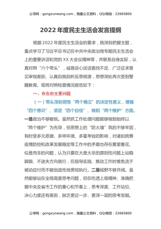 2022年度民主生活会发言提纲 (28)