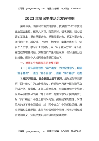 2022年度民主生活会发言提纲 (4)