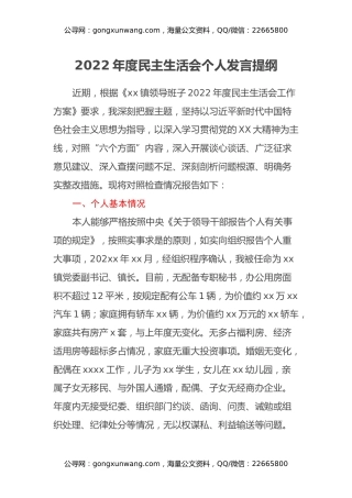 2022年度民主生活会对照检查材料（乡镇党委副书记、镇长）