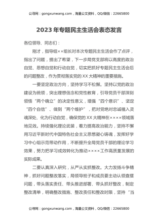 2023年专题民主生活会表态发言 (2)