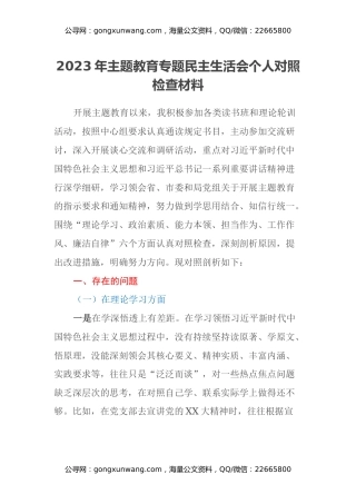 2023年主题教育专题民主生活会个人对照检查材料（六个方面） (3)