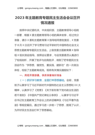 2023年主题教育专题民主生活会会议召开情况通报（2）