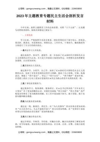 2023年主题教育专题民主生活会剖析发言材料