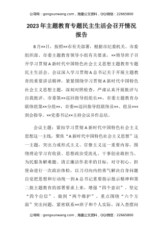 2023年主题教育专题民主生活会召开情况报告