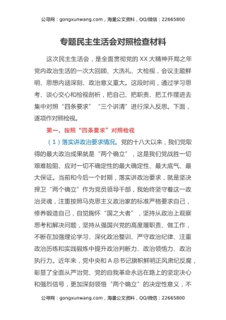 2023年主题教育专题民主生活会对照检查材料（4）