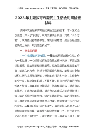 2023年主题教育专题民主生活会对照检查材料（4） (2)