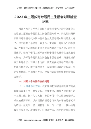 2023年主题教育专题民主生活会对照检查材料（六个方面）