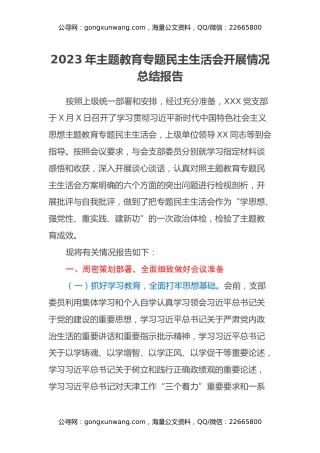 2023年主题教育专题民主生活会开展情况总结报告（2）