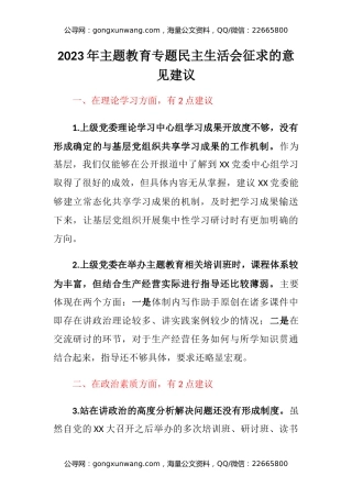 2023年主题教育专题民主生活会征求的意见建议