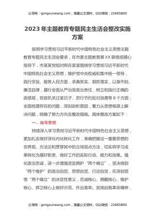 2023年主题教育专题民主生活会整改实施方案（2）