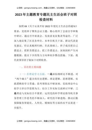 2023年主题教育专题民主生活会班子对照检查材料
