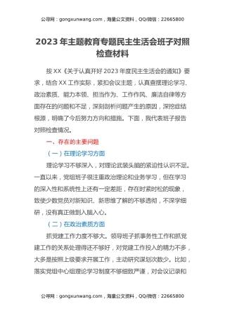 2023年主题教育专题民主生活会班子对照检查材料（2）