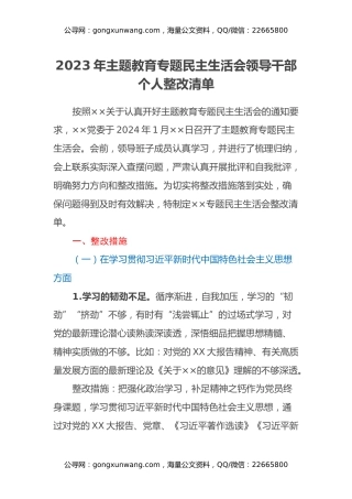 2023年主题教育专题民主生活会领导干部个人整改清单