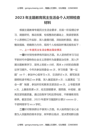 2023年主题教育民主生活会个人对照检查材料 (2)