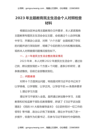 2023年主题教育民主生活会个人对照检查材料 (3)