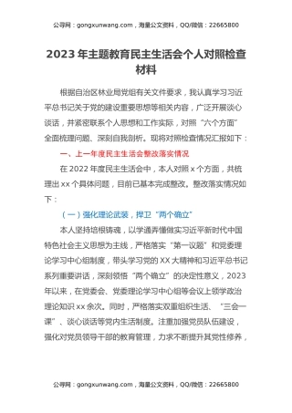 2023年主题教育民主生活会个人对照检查材料（9）