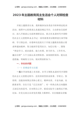 2023年主题教育民主生活会个人对照检查材料（六个方面） (3)