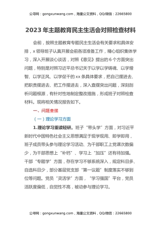 2023年主题教育民主生活会对照检查材料（2）