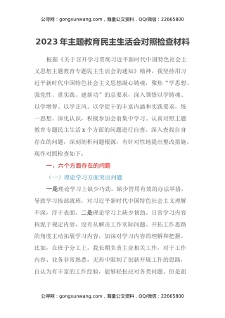 2023年主题教育民主生活会对照检查材料（六个方面） (10)