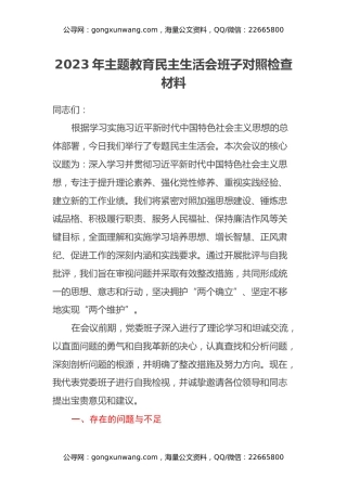 2023年主题教育民主生活会班子对照检查材料