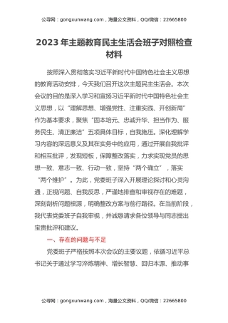 2023年主题教育民主生活会班子对照检查材料（3）