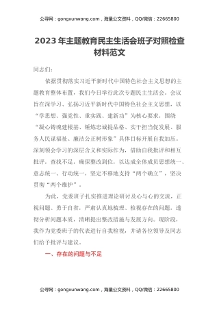 2023年主题教育民主生活会班子对照检查材料（4）