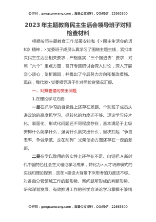 2023年主题教育民主生活会领导班子对照检查材料