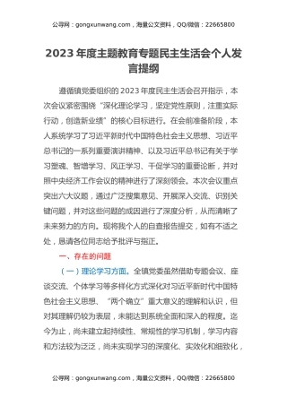 2023年度主题教育专题民主生活会个人发言提纲（2）