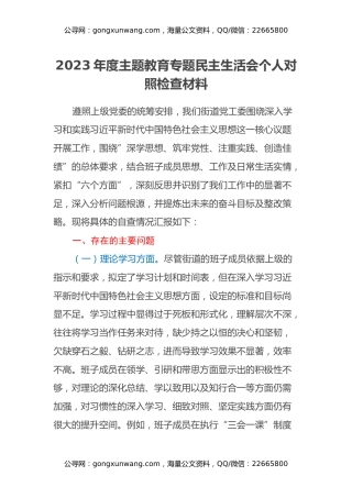 2023年度主题教育专题民主生活会个人对照检查材料 (3)