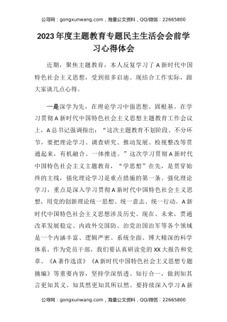 2023年度主题教育专题民主生活会会前学习心得体会 (3)