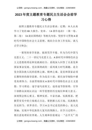 2023年度主题教育专题民主生活会会前学习心得体会（3）