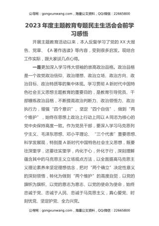 2023年度主题教育专题民主生活会会前学习感悟