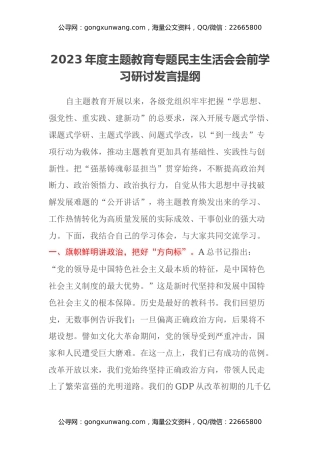 2023年度主题教育专题民主生活会会前学习研讨发言提纲 (10)