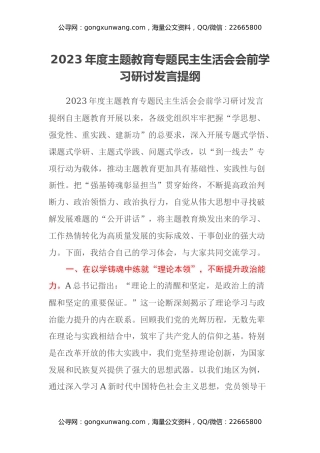 2023年度主题教育专题民主生活会会前学习研讨发言提纲 (11)