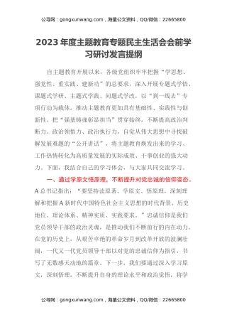 2023年度主题教育专题民主生活会会前学习研讨发言提纲 (15)