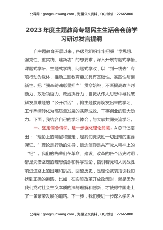 2023年度主题教育专题民主生活会会前学习研讨发言提纲 (16)