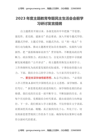 2023年度主题教育专题民主生活会会前学习研讨发言提纲 (17)