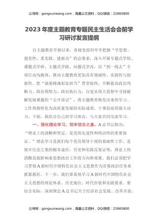 2023年度主题教育专题民主生活会会前学习研讨发言提纲 (18)