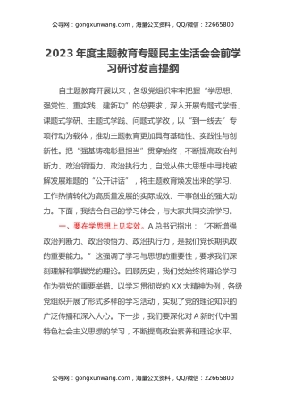 2023年度主题教育专题民主生活会会前学习研讨发言提纲 (20)