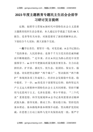 2023年度主题教育专题民主生活会会前学习研讨发言提纲 (7)