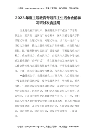 2023年度主题教育专题民主生活会会前学习研讨发言提纲(7)